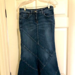 bebe Mermaid Fishtail patchwork Denim Jean Skirt
